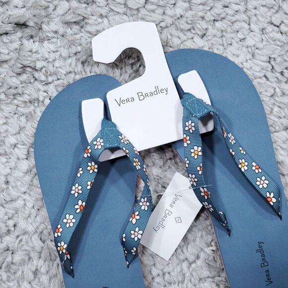 Vera Bradley Webbing Strap Flip Flops Floral Size Large 9-10 Daisy Floral Blue - Picture 4 of 5
